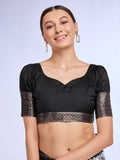 White & Black Dola Silk Saree With Blouse Piece
