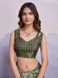 Mehndi Poly Silk Festival Saree With Blouse Piece