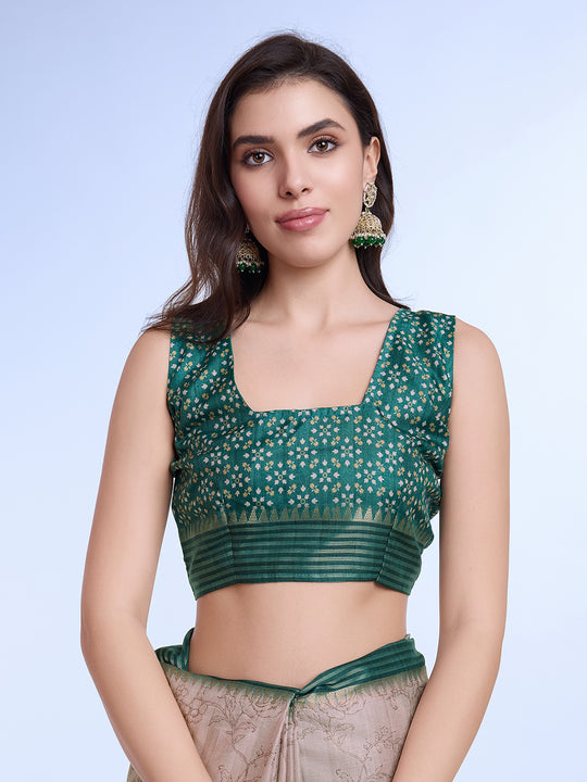 Beige Poly Silk Daily Wear Saree With Blouse Piece