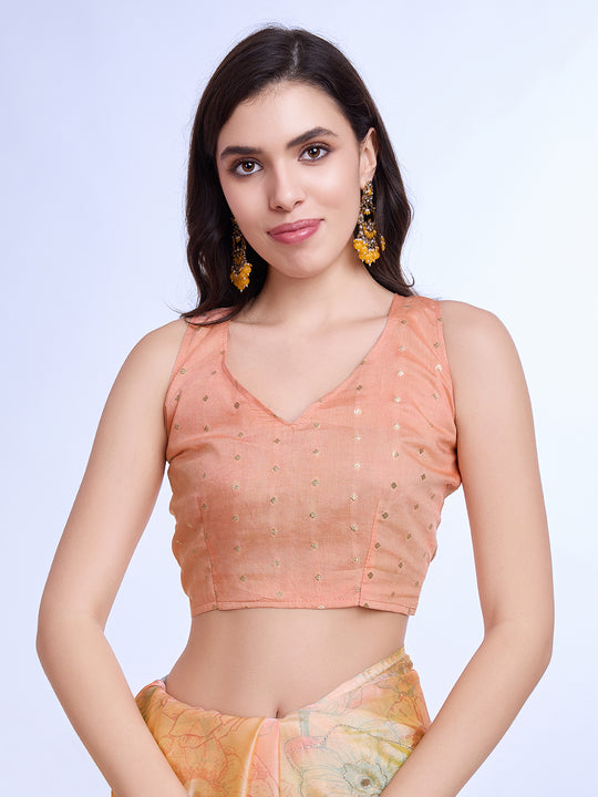 Gold Poly Chiffon Festive Wear Saree With Blouse Piecde