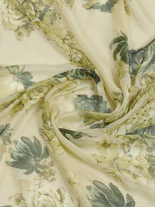 Mintgreen Silk Chiffon Viscose Border Floral Printed Saree Saree With Blouse Piece