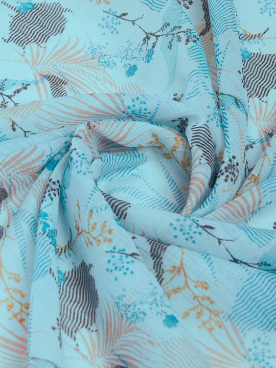 Blue Linen Blend Saree With Blouse Piece