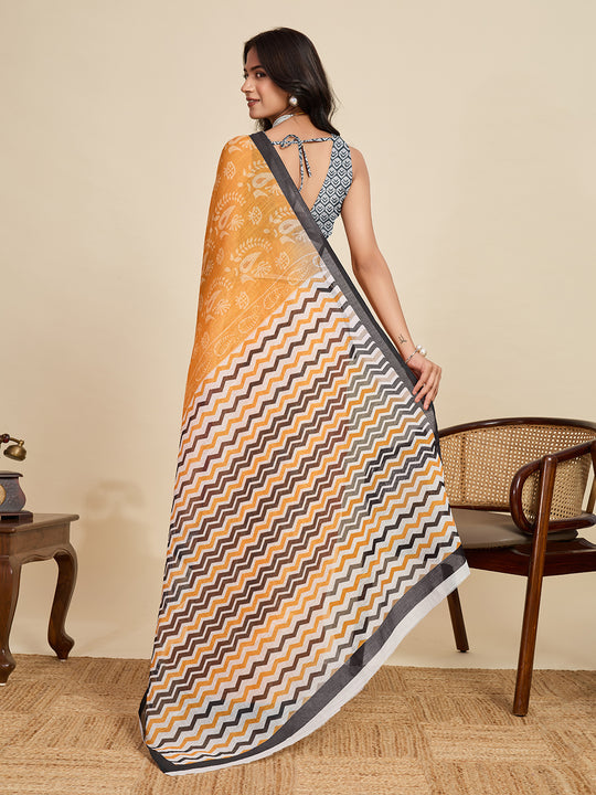 Yellow Linen Saree With Jari Border All Over Single Colour Printed Saree With Blouse Piece