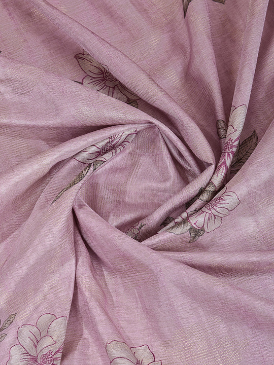 Peach Silk Blend Saree With Blouse Piece