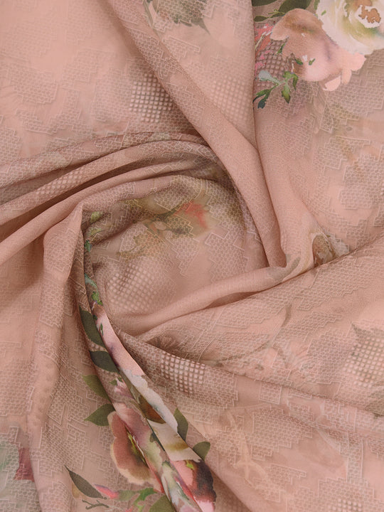 Peach Poly Crepe Party Wear Saree With Blouse Piece