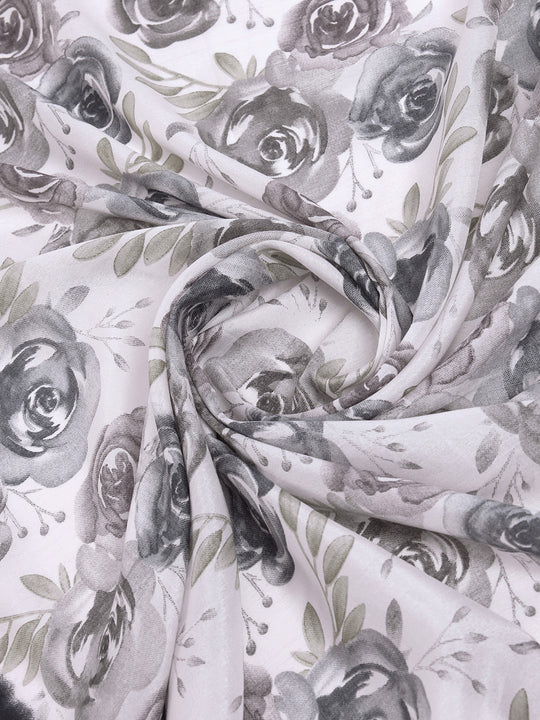 White & Black Dola Silk Saree With Blouse Piece