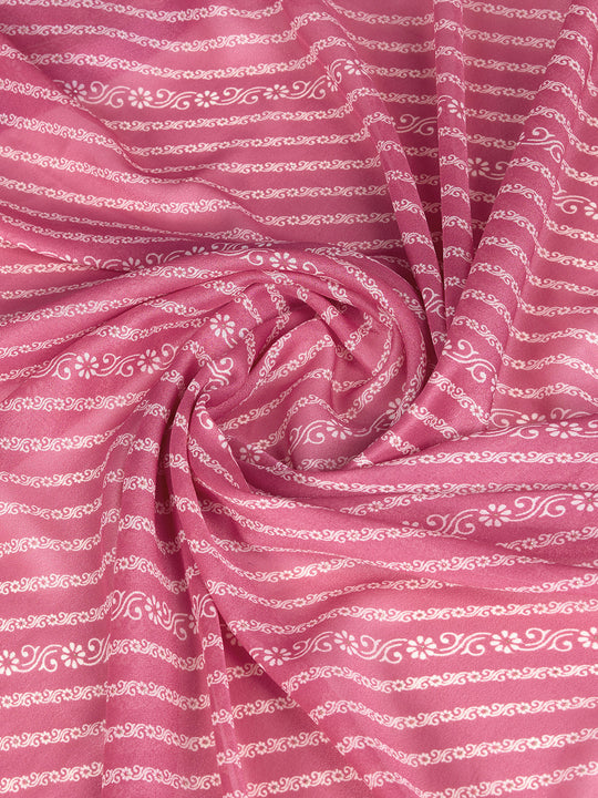 Pink Poly Georgette Saree With Blouse Piece