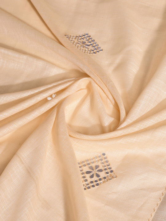 Cream Linen Blend Saree With Blouse Piece