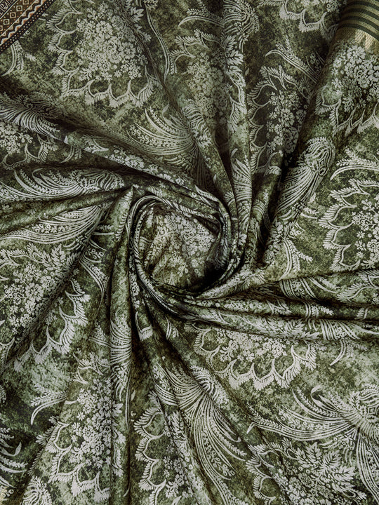 Mehndi Poly Silk Festival Saree With Blouse Piece