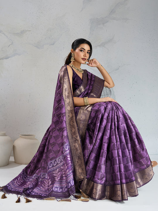 Poly Silk Woven Floral Digital Printed Saree With Woven Jacquard Border And Fancy Tassels
