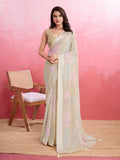 Beige Silk Georgette Festive Wear Saree With Blouse Piece