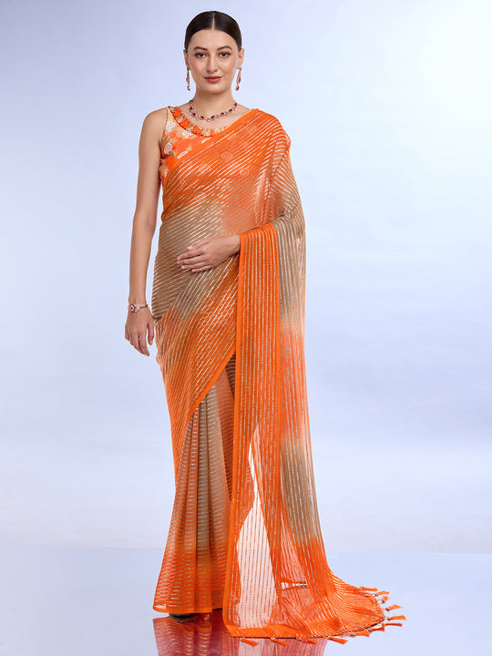 Orange & Yellow Weightless Saree With Blouse Piece