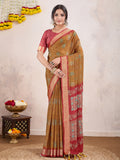 Mustard Yellow Poly Crepe Festive Wear Saree With Blouse Piece