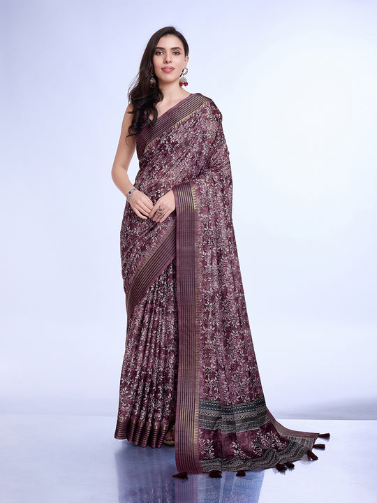 Purple Poly Silk Daily Wear Saree With Blouse Piece
