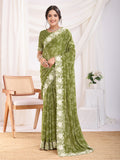 Olive Poly Georgette Festive Wear Saree With Blouse Piece