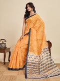 Yellow Linen Saree With Jari Border All Over Single Colour Printed Saree With Blouse Piece