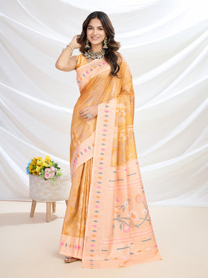 Orange  Handloom Silk Festive Wear Saree With Blouse Piece
