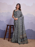 Grey Poly Silk Festival Saree With Blouse Piece