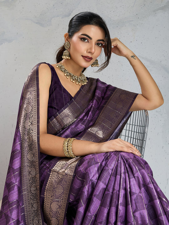 Poly Silk Woven Floral Digital Printed Saree With Woven Jacquard Border And Fancy Tassels