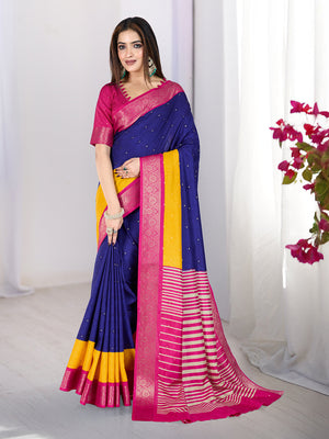 Pure Silk Woven Zari Saree With Jacquard Border And Blouse Piece