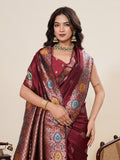 Maroon Pure Jacquard Fabrics With Sona Chandi Pure Zari Work Saree With Blouse Piece