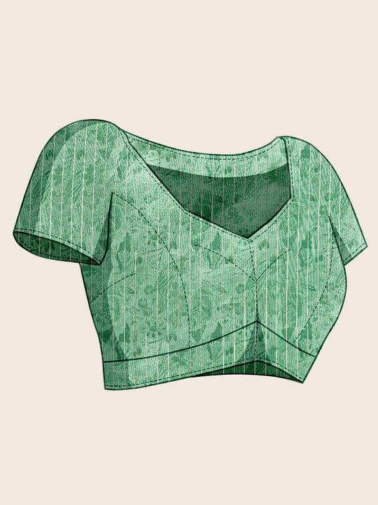 Seagreen Organza Zari Woven Printed Saree With Hand-Sequence Embellishment Saree With Blouse Piece