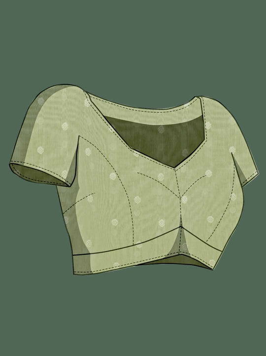 Mintgreen Pure Cotton Lucknowi Woven Printed Saree With Tassels Saree With Blouse Piece