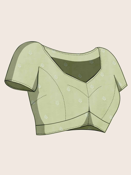 Mint Green Pure Cotton Lucknowi Woven Banarasi Saree With Ombre Floral Prints