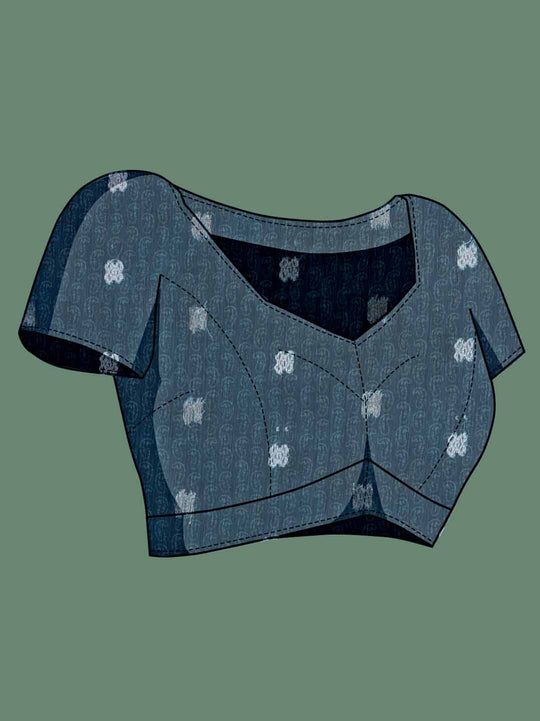 Seagreen Cotton Banarasi Printed Saree With Thread Embroidery Scalloping  Saree With Blouse Piece