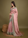 Pink Silk Blend Saree With Blouse Piece