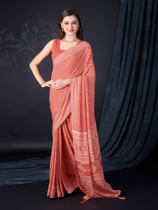 Rust Poly Georgette Saree With Blouse Piece