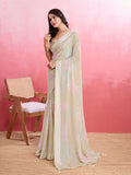 Beige Silk Georgette Festive Wear Saree With Blouse Piece