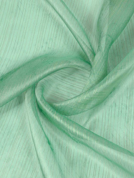 Seagreen Organza Zari Woven Printed Saree With Hand-Sequence Embellishment Saree With Blouse Piece