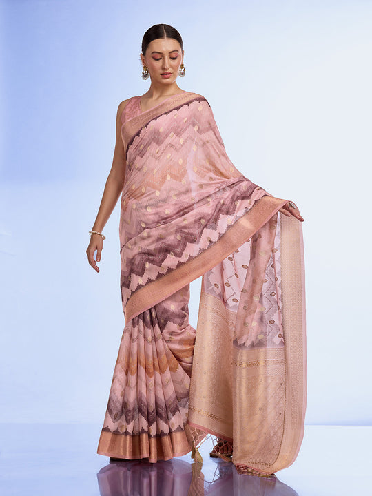 Violet Cotton Blend Saree With Blouse Piece