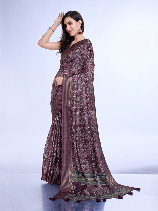 Purple Poly Silk Daily Wear Saree With Blouse Piece