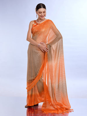 Orange & Yellow Weightless Saree With Blouse Piece