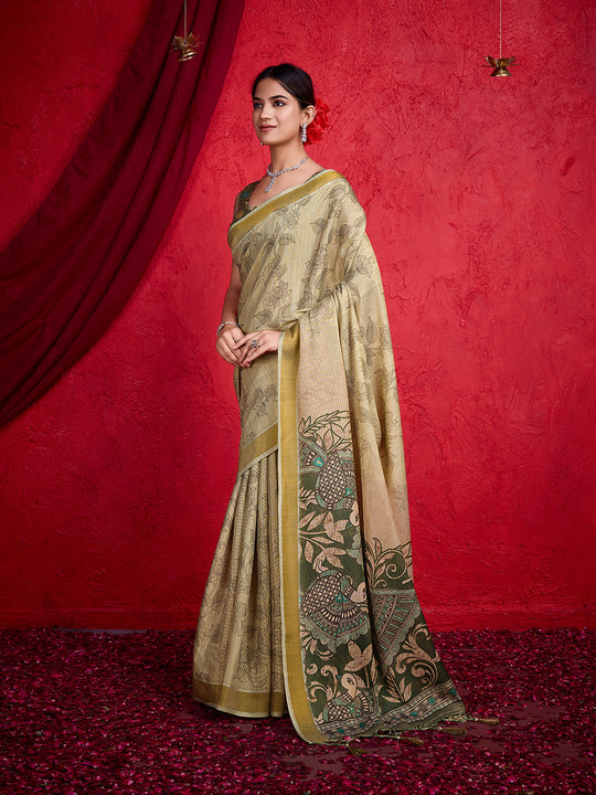 Green Poly Silk Festival Saree With Blouse Piece