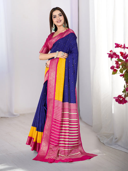 Pure Silk Woven Zari Saree With Jacquard Border And Blouse Piece