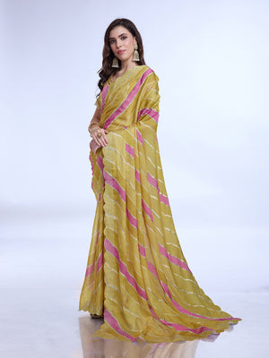 Yellow Poly Chiffon Festival Saree With Blouse Piece