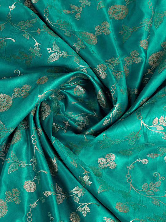 Teal Pure Satin Banarasi Saree With Tassels Saree With Blouse Piece