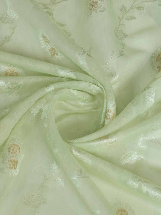 Mintgreen Pure Cotton Lucknowi Woven Printed Saree With Tassels Saree With Blouse Piece