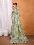 Green Pure Tussar Silk Ajrakh Block Printed With Blouse Piece