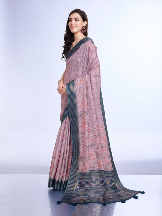 Lavender Poly Silk Daily Wear Saree With Blouse Piece