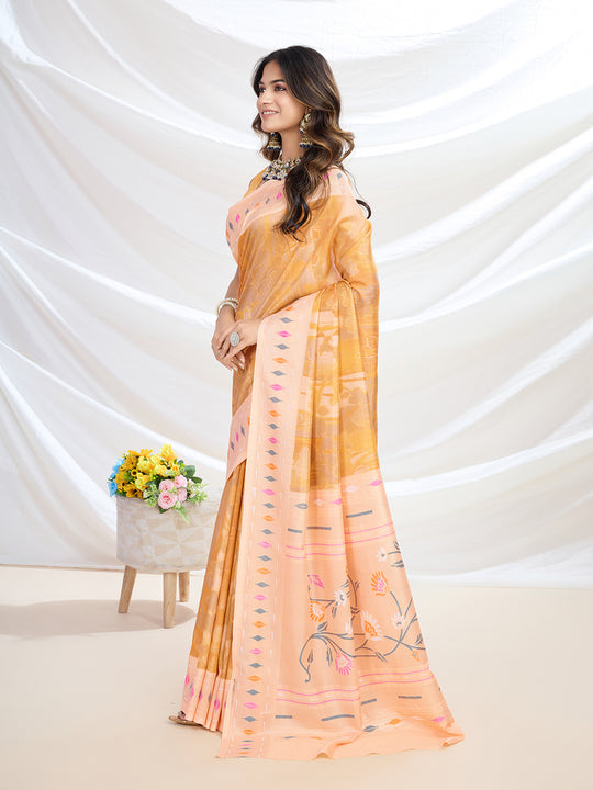 Orange  Handloom Silk Festive Wear Saree With Blouse Piece