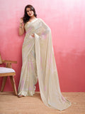 Beige Silk Georgette Festive Wear Saree With Blouse Piece