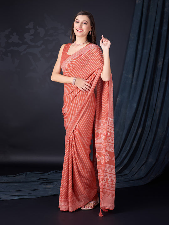 Rust Poly Georgette Saree With Blouse Piece