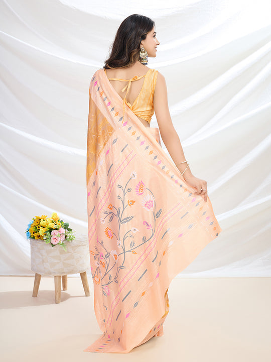 Orange  Handloom Silk Festive Wear Saree With Blouse Piece