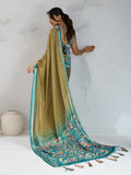 Pure Chiffon Digital Printed Woven Saree With Woven Border And Fancy Tassels