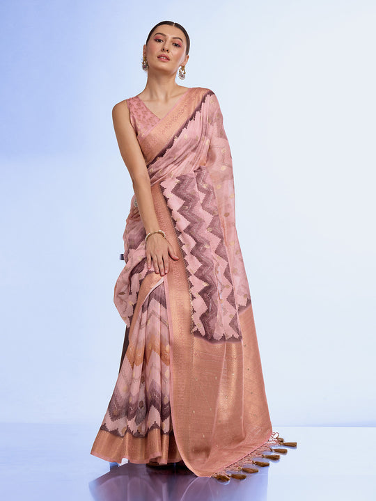 Violet Cotton Blend Saree With Blouse Piece