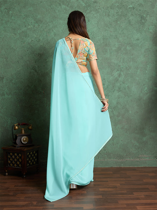 Poly Chiffon Dyed Saree With Heavy Embroidered Blouse Piece